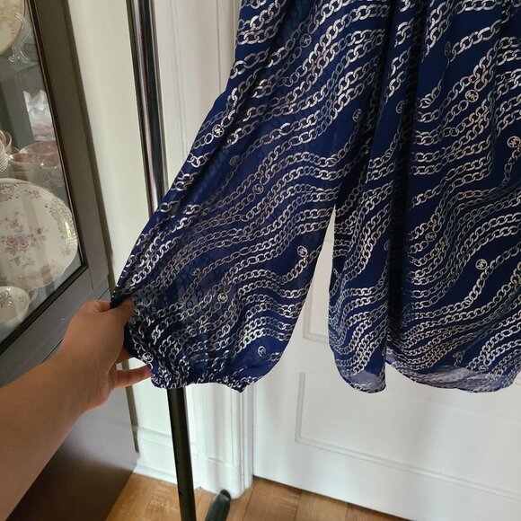 Michael Michael Kors Metallic Chain Link Print Off the Shoulder Ruffle Top XXL - Picture 5 of 8